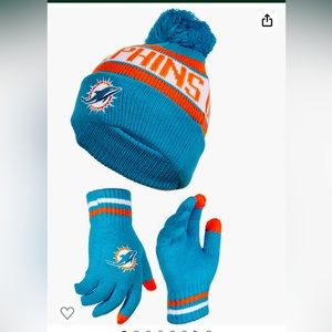 Kids unisex Miami Dolphins knit beanie and gloves set